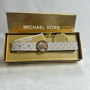 Michael Kors Gold and Cream Logo Belt